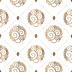 Woman face with coffee  seamless vector pattern