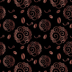 Woman face with coffee  seamless vector pattern