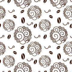 Woman face with coffee  seamless vector pattern