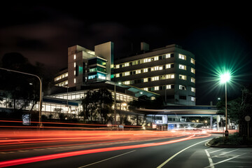 Fototapeta na wymiar hospital exterior at night long exposure