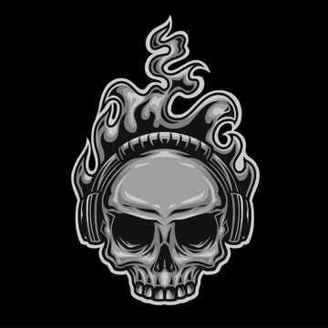 Human head skull symbol in vector shape. Colors can be adjusted again. This symbol can be used for a music club logo or something else.
