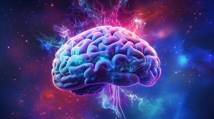 Fototapeta premium Field of neurology, visualization of the brain. Workings of the human mind concept, emphasizing the complexity and wonder of cognitive science and neurological health. Generative AI