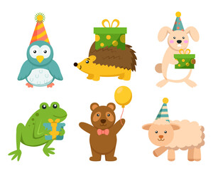 Naklejka premium set of various animal in party theme illustration