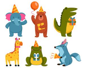 set of various animal in party theme illustration