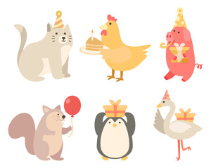 set of various animal in party theme illustration