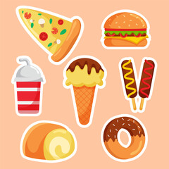 Set of fast food and beverage illustration
