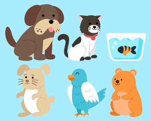 set of various animal isolated on blue background illustration