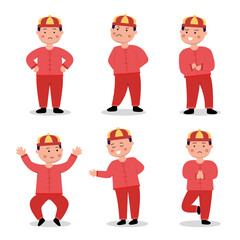 Set of cute boy in chinese festival costume cartoon illustration