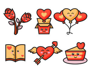 Set of items for lover in valentine day concept illustration