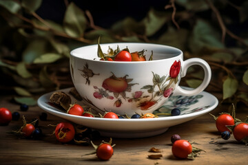 Fototapeta premium Cup of Rose hip tea. Generative AI illustration