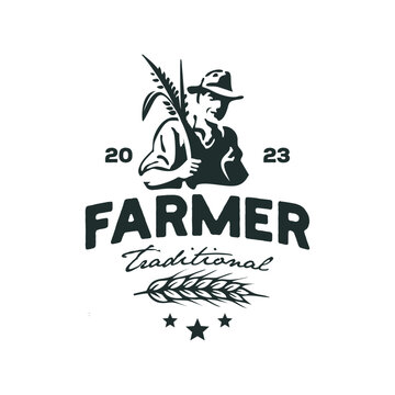 vintage logo farmer man template illustration