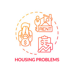 Housing problems red gradient concept icon. Rent payment. Mortgage loan. Low income. Family finance. Global crisis. Real estate abstract idea thin line illustration. Isolated outline drawing