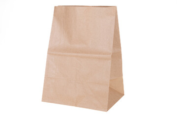 Paper bag craft mockup empty brown on white isolated background