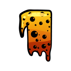 Halloween font number 1 latin alphabet. Orange bubbling colorful spooky