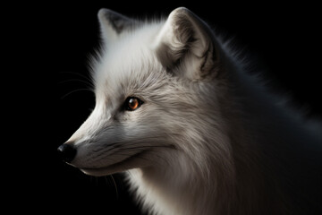 A close up of a white fox on a black background Generative Ai