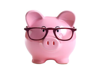 piggy bank with glasses isolated on white background