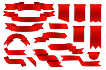Set of Red Ribbons in Design Elements on white background