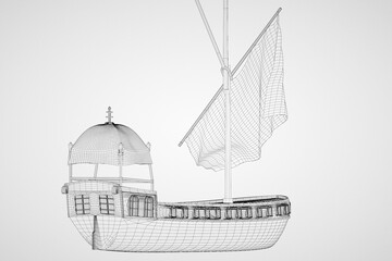 3d illustration. Model of an old danish barge - 610520718