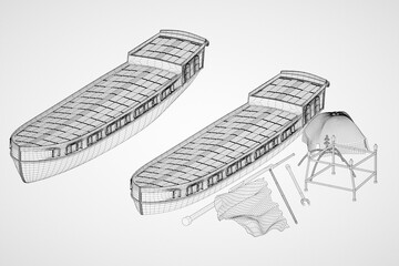 3d illustration. Model of an old danish barge - 610520729