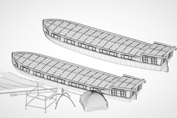 3d illustration. Model of an old danish barge - 610520732
