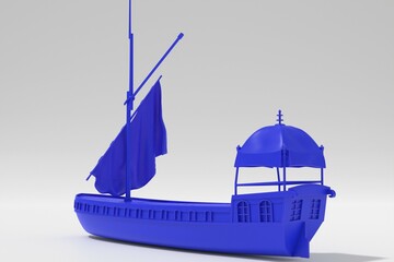3d illustration. Model of an old dutch barge - 610520744