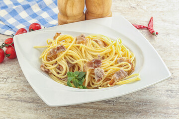 Spaghetti carbonara pasta with bacon