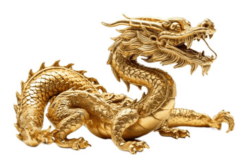 Chinese Golden Dragon Isolated Illustration on Transparent Background, Generative Ai