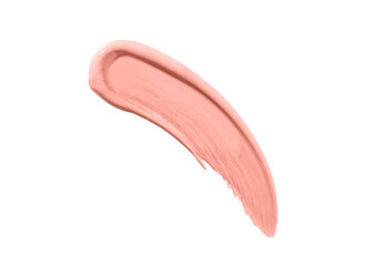 Nude Pink lipstick smear smudge isolated on white background. Red color brush stroke close up. Makeup cream texture background