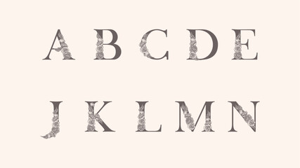 Collection of botanical, initial, letter female logos with rose organic plant elements. Delicate monograms for wedding, boutique