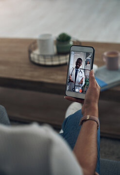 Phone, Video Call Consulting With A Doctor And A Patient In The Home For Healthcare, Medical Or Insurance. Telehealth, Communication And Remote With A Person Talking To A Medicine Professional Online