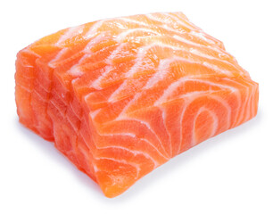 Sliced ​​Fresh Salmon isolated on white background, Salmon Fillet isolated on white background With work path.