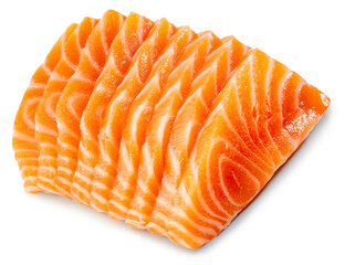 Sliced ​​Fresh Salmon isolated on white background, Salmon Fillet isolated on white background With work path.