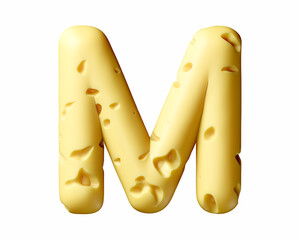 Letters made of cheese. 3d illustration of yellow alphabet isolated on white background