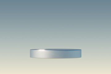 3d presentation metal pedestal levitating in sky background. 3d rendering of mockup of presentation podium for display or advertising purposes