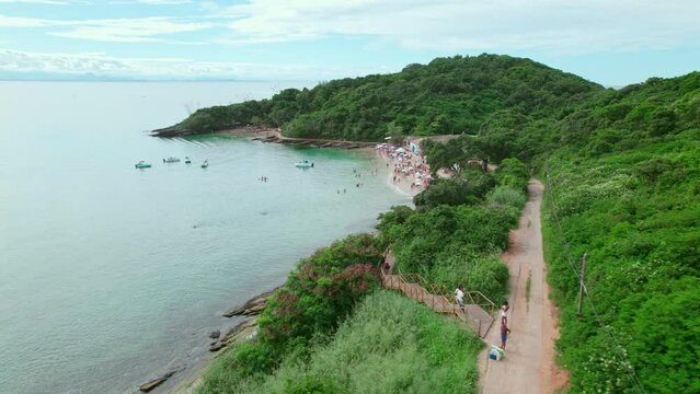 Aerial view of the access stairs to Azeda beach in Buzios, Brazil