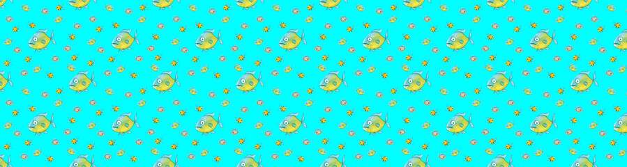 Naklejka na ściany i meble pattern. Set with fish. Sea and river fish. Horizontal image. Banner for insertion into site.