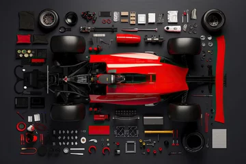 Keuken foto achterwand Formule 1 Separate parts of the formula 1 car in dark background. Generative AI.