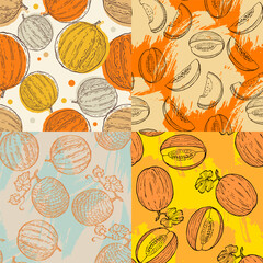 Pieces of melon seamless pattern vector illustration. Vector seamless pattern. Modern stylish abstract texture. Repeating geometric shapes from striped elements