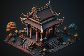 Fototapeta na wymiar Isometric of the chinese temple in the city. Generative AI.