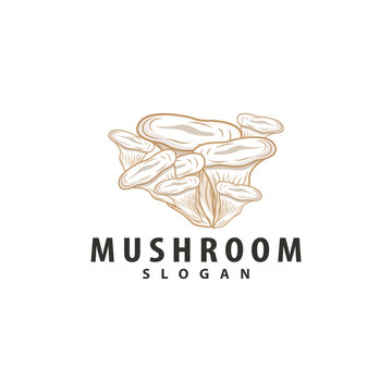 Mushroom Logo, Retro Minimalist Design, Food Vector, Mushroom Plant, Icon Illustration Symbol