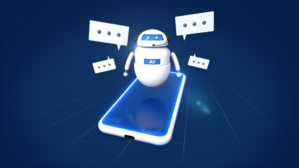 3d rendering illustation , robot AI or artificial intelligence on smartphone