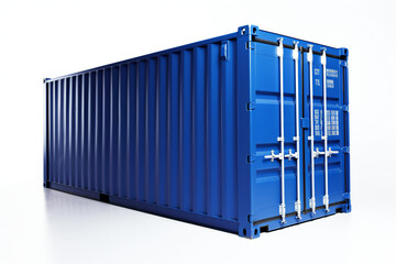 Blue shipping container (cargo container) on white background, Generative AI
