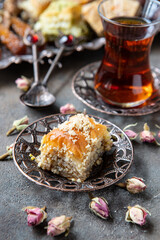 Traditional Turkish tea with traditional oriental sweet