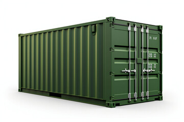Green shipping container (cargo container) on white background, Generative AI