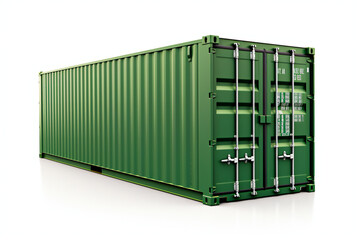 Green shipping container (cargo container) on white background, Generative AI