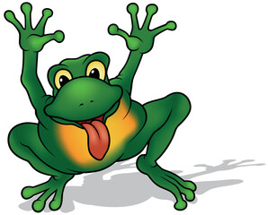 Funny Frog with Raised Paws and Sticking out Tongue