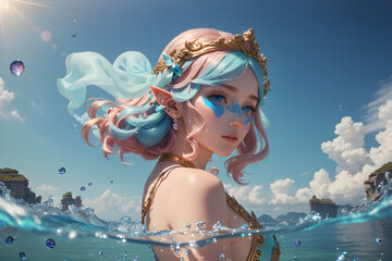 Plakat Personaje Femenino con figura sofisticada cabello multicolor