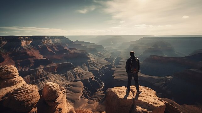 A person looking into the stunning grand canyon landscape, Generative AI
 