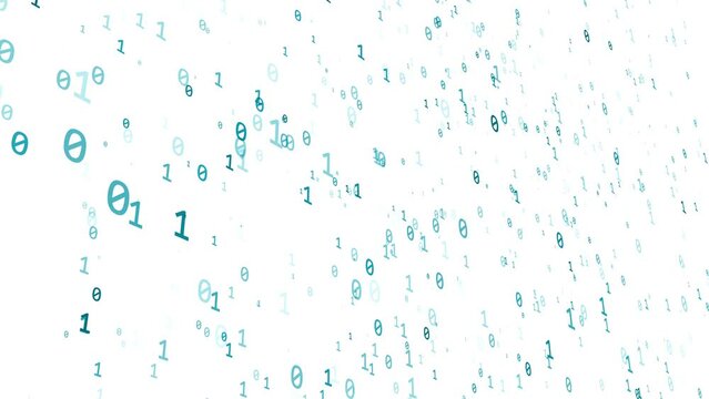 Cloud technology conception, chaotically slow moving zero and one real digits as a symbol of binary code on white background, 4K tech animation