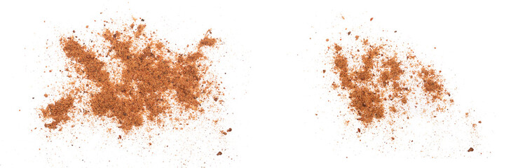 Nutmeg powder isolated on white background. Top view - obrazy, fototapety, plakaty
